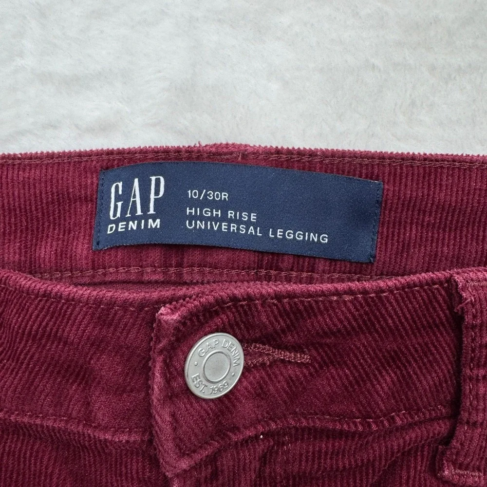 Gap‎ Corduroy Pants Womens 10/30R Burgundy High Rise Universal Legging Slim Fit